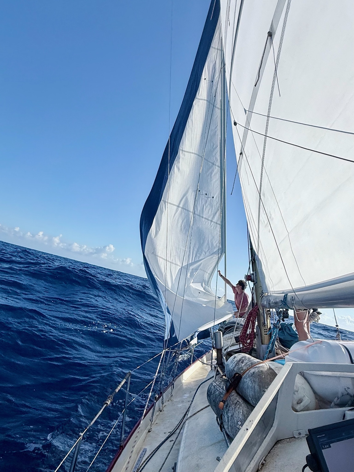 Sailing in bright blue water